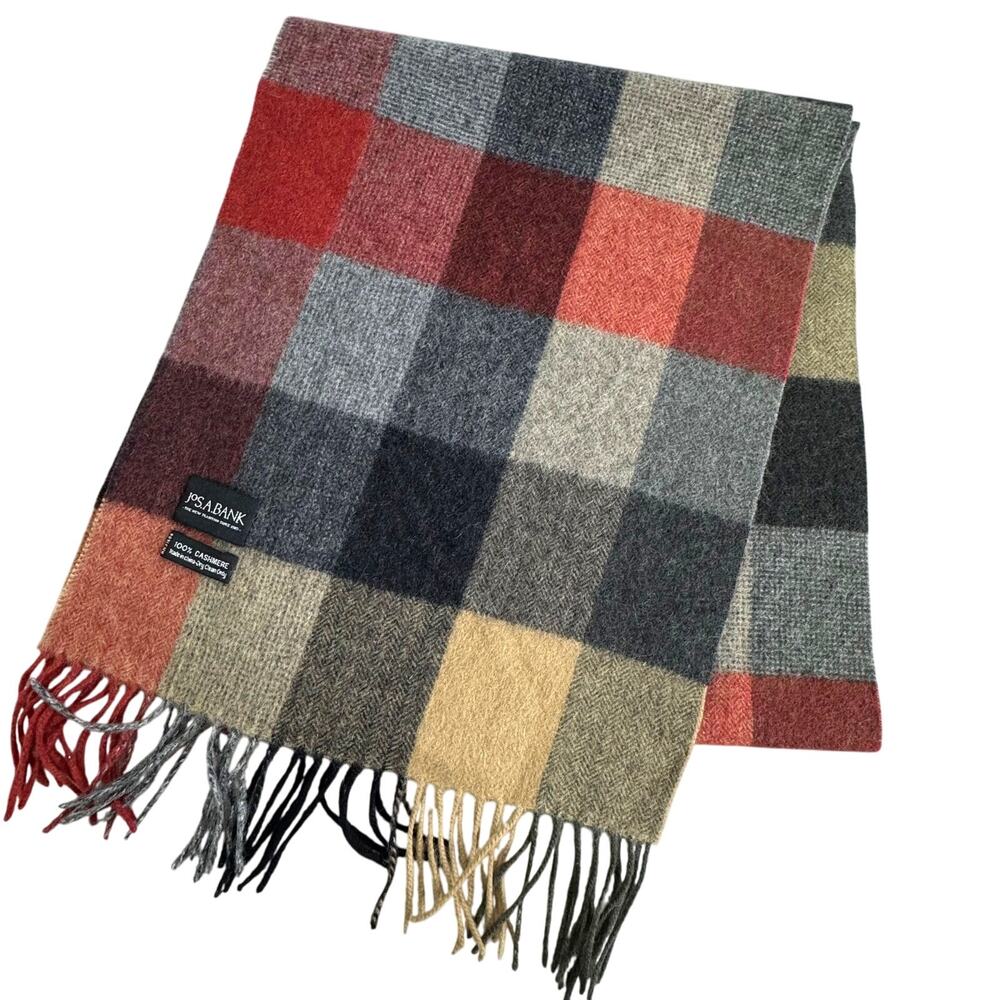 Jos. A. Bank Cashmere Scarf Plaid/Herringbone Red/Brown